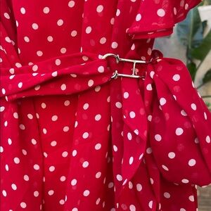 Carolina Herrera | Red Polka dots Midi Dress | Midi Sleeve | Ruffles